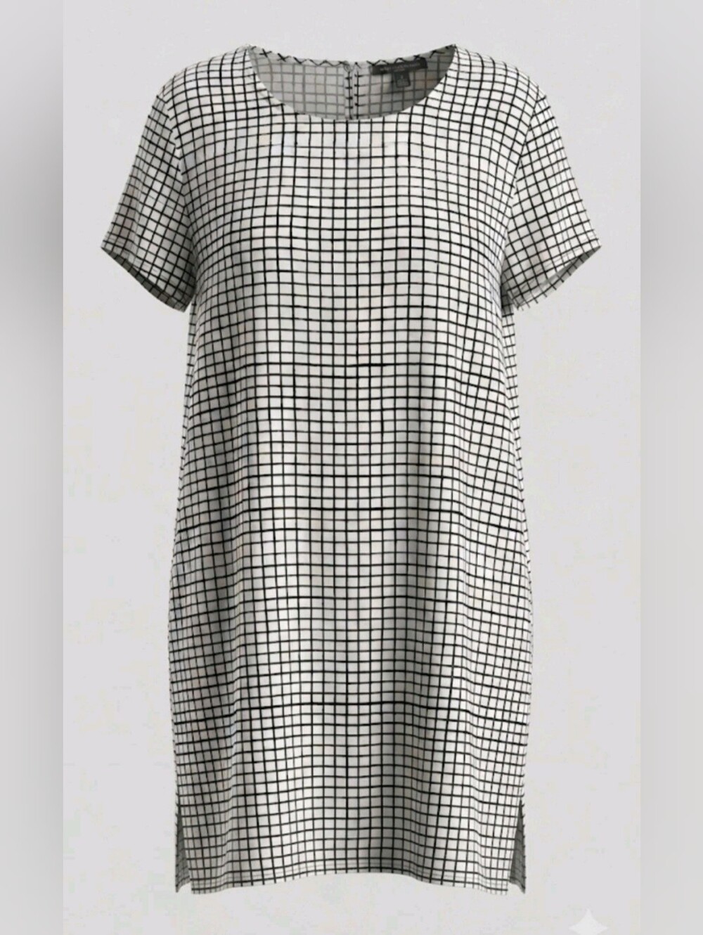 EILEEN FISHER Women’s Check Short Sleeve Dress Size L White Black EUC